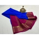 Women's Crepe Chit Pallu Solid Saree With Unstitched Blouse 5.5Mtr (Navy Blue)