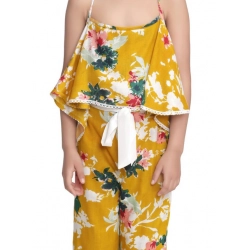 Girl's Rayon Floral Shoulder Straps Jumpsuit (Mustard)