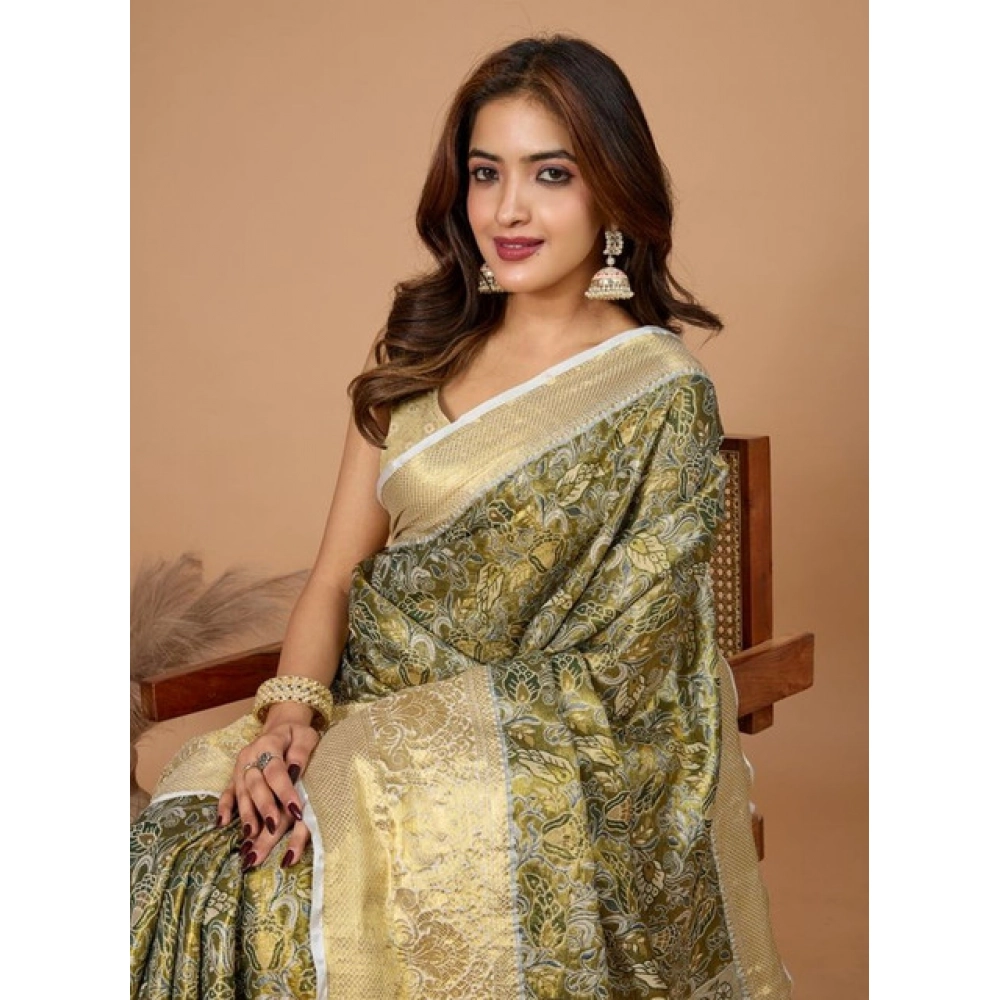 Women's Jacquard Saree With Unstitched Blouse 5.5Mtr (Olive) Women's Jacquard Saree With Unstitched Blouse 5.5Mtr (Olive)