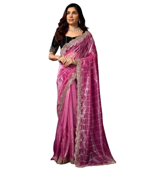 Women's Net Sequence Saree With Unstitched Blouse 5.5Mtr (Pink) Women's Net Sequence Saree With Unstitched Blouse 5.5Mtr (Pink)