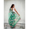 Women's Linen Printed Saree With Unstitched Blouse 5.5Mtr (Green)