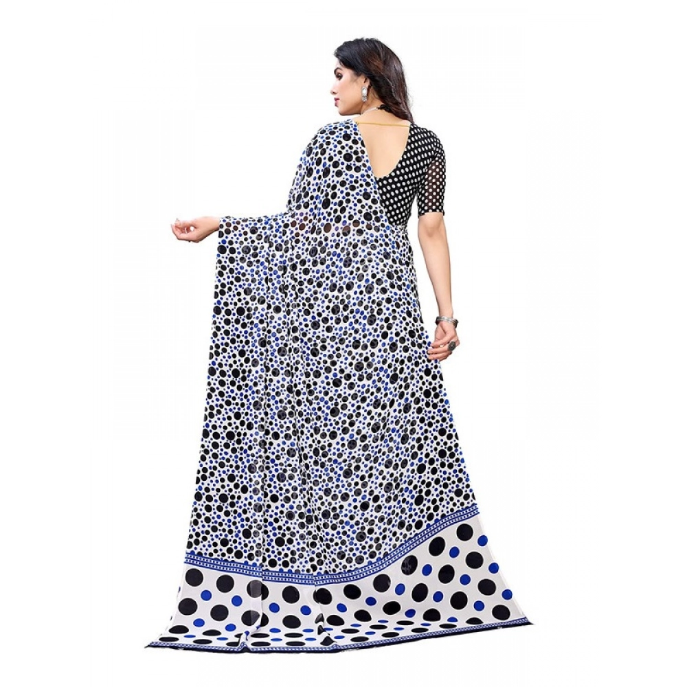 Women's Georgette Printed Saree With Unstitched Blouse 5.5Mtr (Blue)