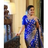 Women's Litchi silk Printed Saree With Unstitched Blouse (Blue) Women's Litchi silk Printed Saree With Unstitched Blouse (Blue)