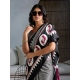 Women's Satin Crepe Printed Saree With Unstitched Blouse 5.5Mtr (Black)