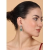 Women's Brass Silver Plated Drop Earrings (Green)