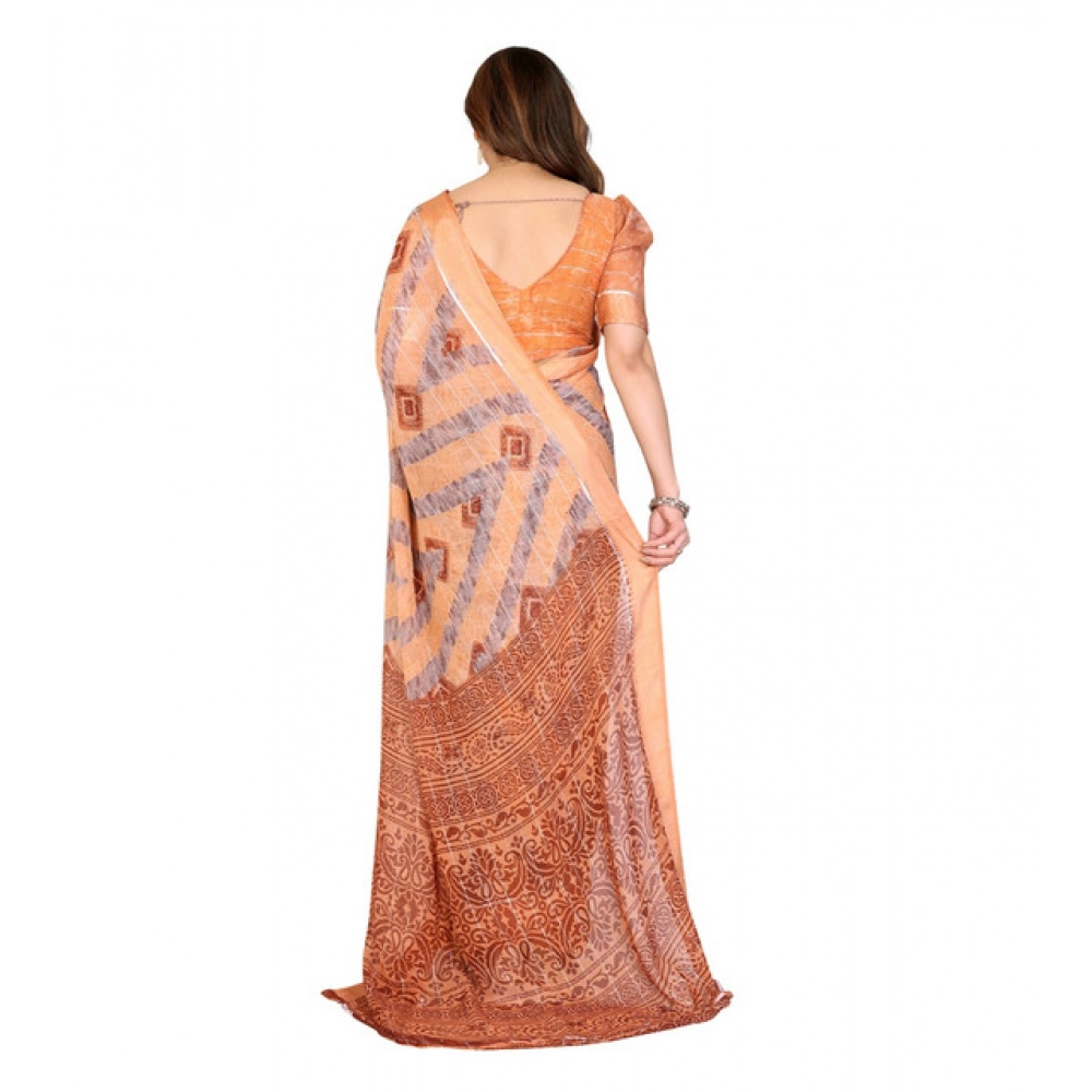 Women's Georgette Printed Saree With Unstitched Blouse 5.5Mtr (Orange) Women's Georgette Printed Saree With Unstitched Blouse 5.5Mtr (Orange)