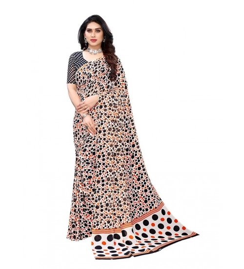 Women's Georgette Printed Saree With Unstitched Blouse 5.5Mtr (Orange)