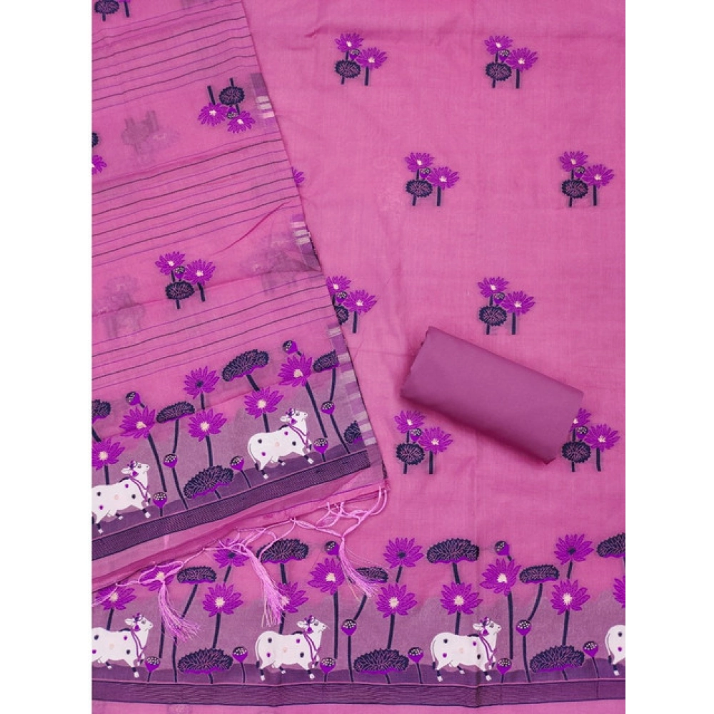 Women's Banarasi Silk Printed Unstitched Salwar Suit Material With Dupatta (Pink, 3Mtrs)