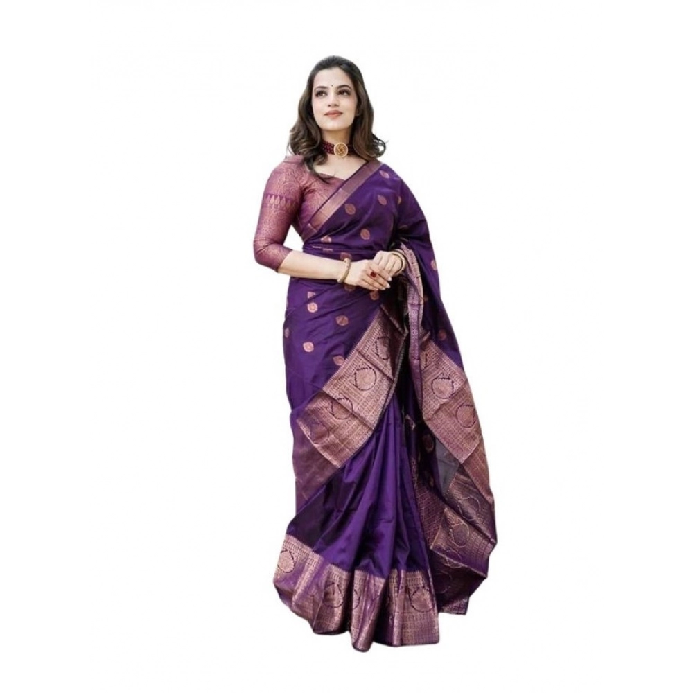 Women's Soft Lichi Silk Printed Saree With Unstitched Blouse 5.5Mtr (Blue)