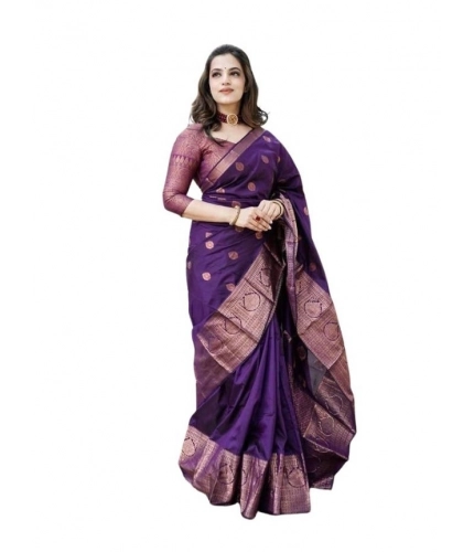 Women's Soft Lichi Silk Printed Saree With Unstitched Blouse 5.5Mtr (Blue)