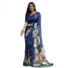 Women's Faux_Tussar Floral Saree With Unstitched Blouse 5.5Mtr (Navy_Blue) Women's Faux_Tussar Floral Saree With Unstitched Blouse 5.5Mtr (Navy_Blue)