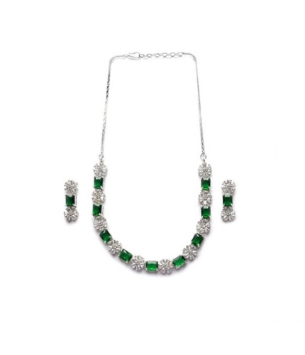 Women's Brass Silver Plated Necklace set (Green)