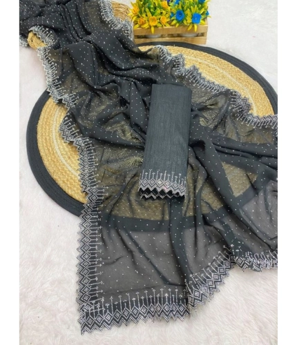 Women's Georgette Stone Work Saree With Unstitched Blouse 5.5Mtr (Black) Women's Georgette Stone Work Saree With Unstitched Blouse 5.5Mtr (Black)