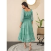 Women's Chiffon Solid Puff Sleeve Dress (Green)