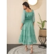 Women's Chiffon Solid Puff Sleeve Dress (Green)