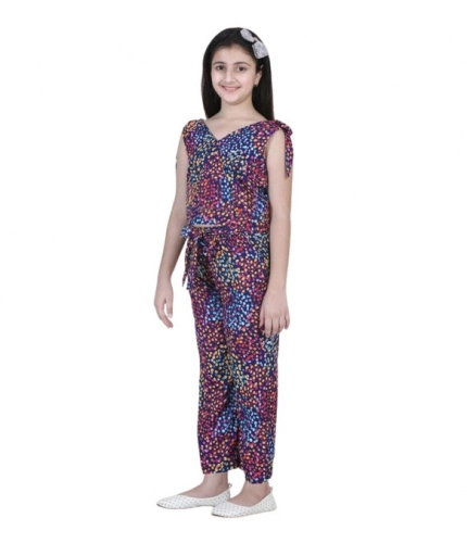 Girl's Polyester Crepe Floral Short Sleeve Set (Multicolor)