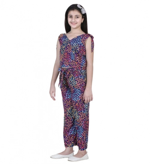 Girl's Polyester Crepe Floral Short Sleeve Set (Multicolor)