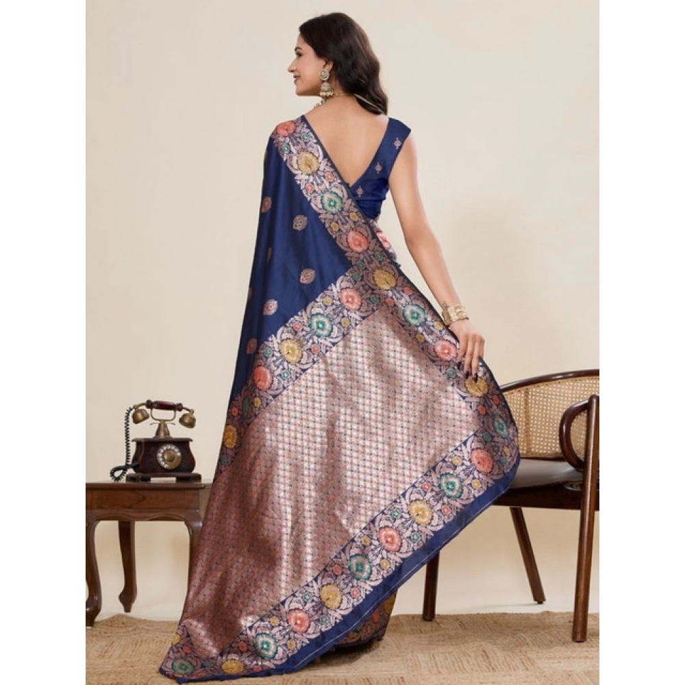 Women's Faux_Banarasi_Silk Woven Saree With Unstitched Blouse 5.5Mtr (Navy_Blue) Women's Faux_Banarasi_Silk Woven Saree With Unstitched Blouse 5.5Mtr (Navy_Blue)