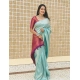 Women's Litchi silk Printed Saree With Unstitched Blouse (Blue)