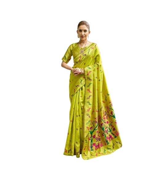 Women's Silk Blend Woven Saree With Unstitched Blouse 5.5 Mtr (Lime)