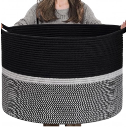 Cotton Dori 16x14 Inch Storage Basket For Clothes (Black-Black White)