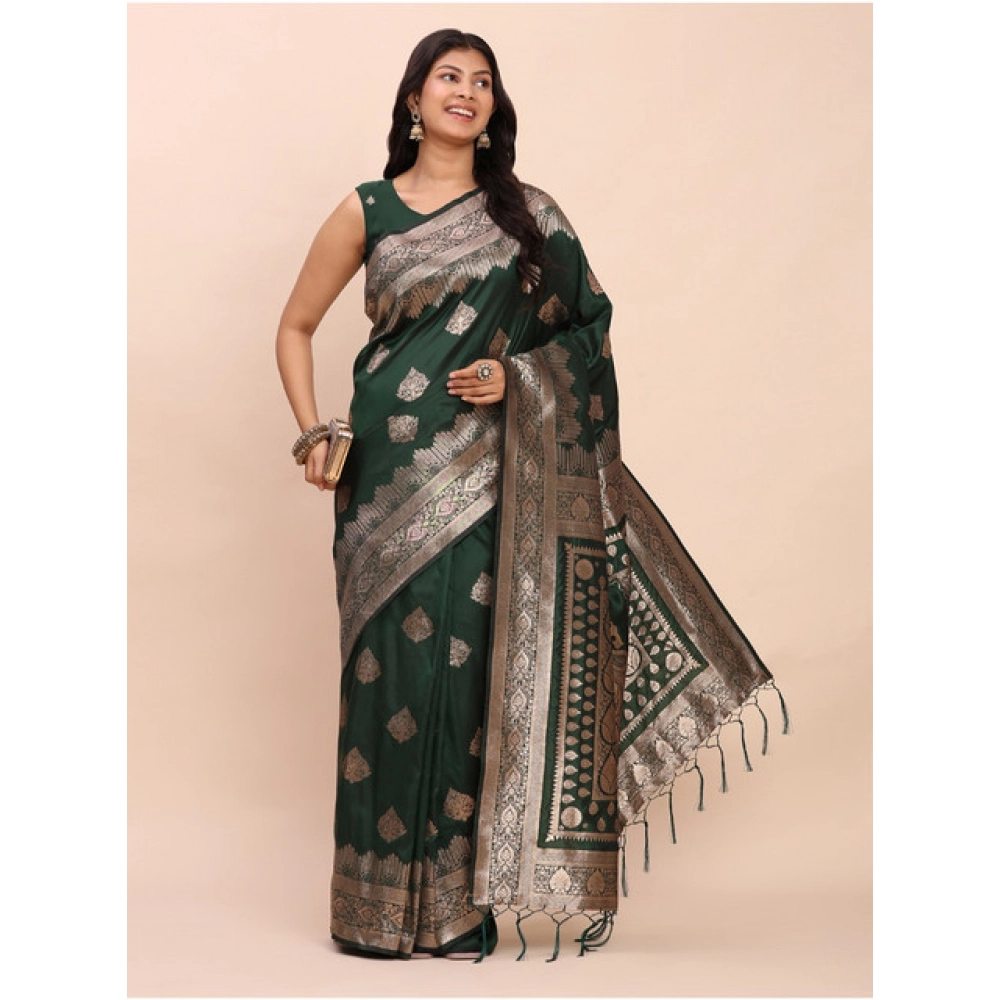Women's Banarasi Silk Printed Saree With Unstitched Blouse 5.5Mtr (Green) Women's Banarasi Silk Printed Saree With Unstitched Blouse 5.5Mtr (Green)