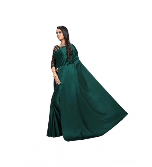 Women's Satin Solid Saree With Unstitched Blouse 5.5Mtr (Green)
