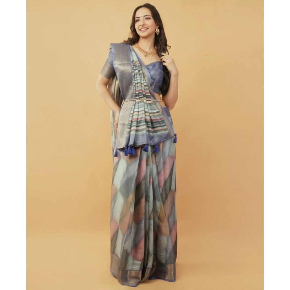Women's Polyester Printed Saree With Unstitched Blouse 5.5 Mtr (Multicolor)