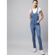 Women's Denim Lycra Solid Buttoned Dungaree (Ice Blue)