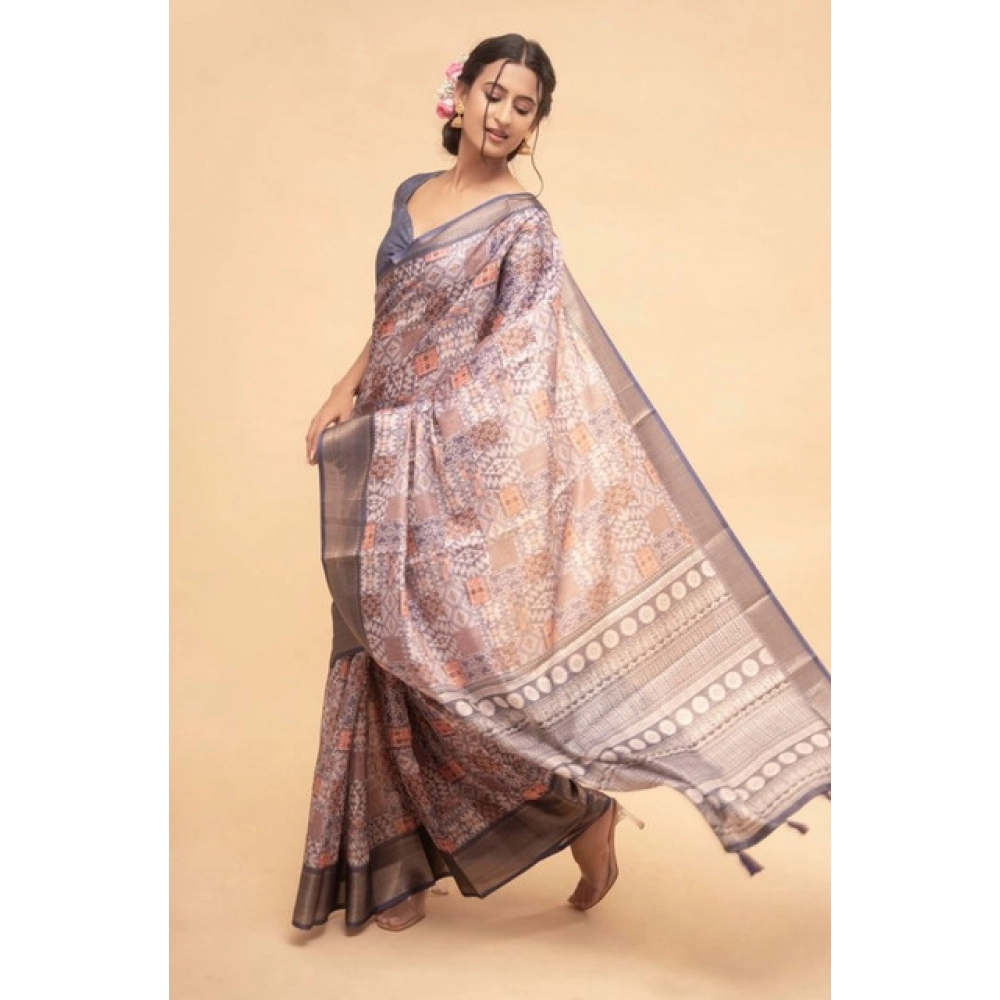 Women's Polyester Printed Saree With Unstitched Blouse 5.5 Mtr (Multicolor)