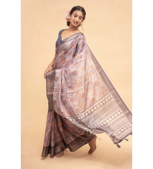 Women's Polyester Printed Saree With Unstitched Blouse 5.5 Mtr (Multicolor)