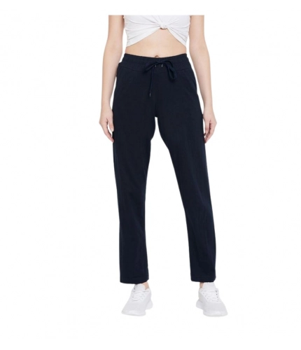 Women's Cotton Solid Elasticated Track Pants (Navy)