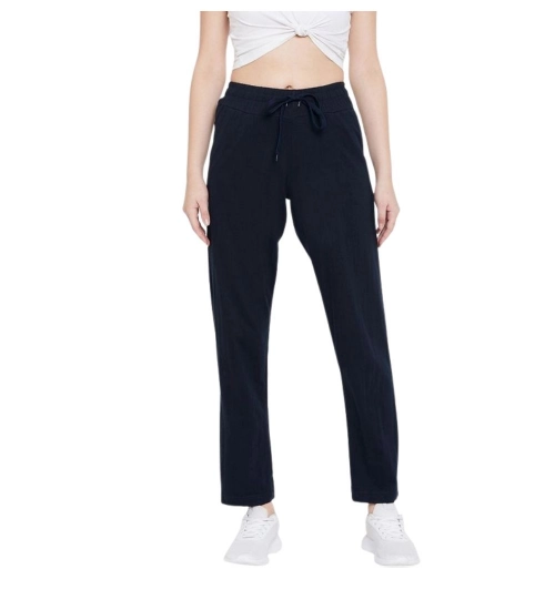 Women's Cotton Solid Elasticated Track Pants (Navy)