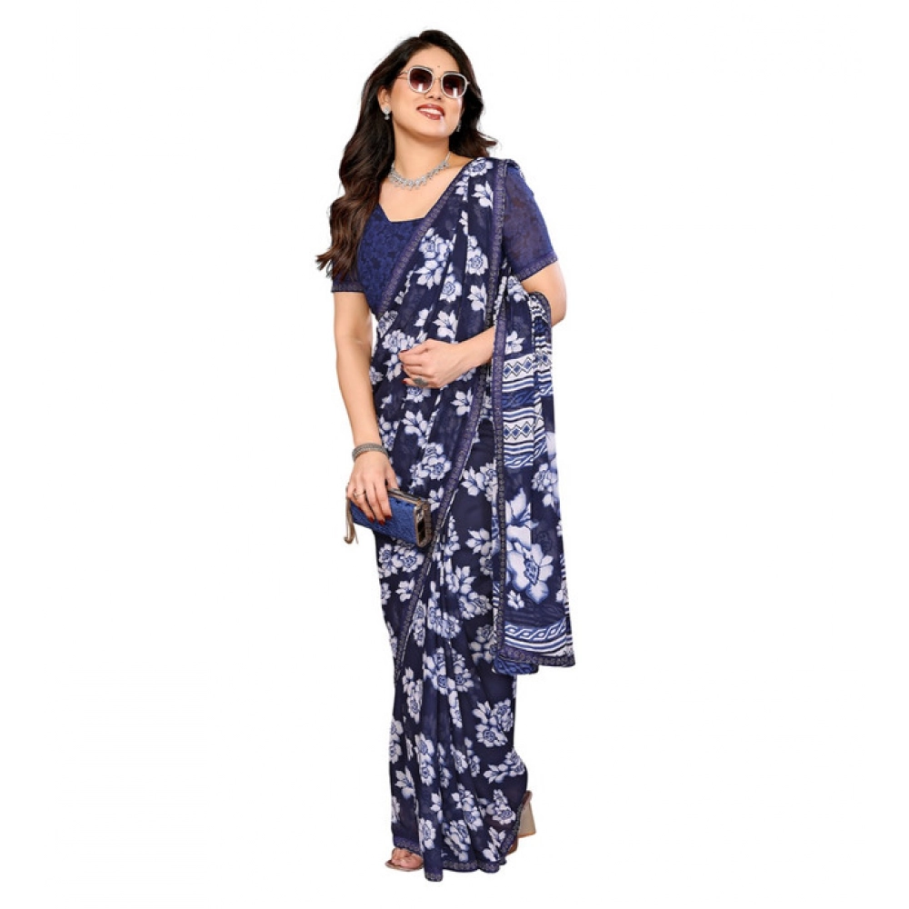 Women's Georgette Printed Saree With Unstitched Blouse 5.5Mtr (Blue) Women's Georgette Printed Saree With Unstitched Blouse 5.5Mtr (Blue)