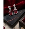 Women's Brass Silver Plated Drop Earrings (Red)