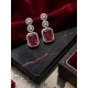 Women's Brass Silver Plated Drop Earrings (Red)