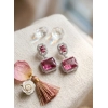 Women's Brass Silver Plated Drop Earrings (Red)