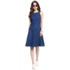 Women's Denim Solid Sleeveless Dress (Blue)