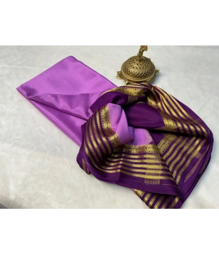 Women's Crepe Chit Pallu Solid Saree With Unstitched Blouse 5.5Mtr (Dark Purple) Women's Crepe Chit Pallu Solid Saree With Unstitched Blouse 5.5Mtr (Dark Purple)