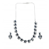Women's Brass Silver Plated Necklace set (Blue)