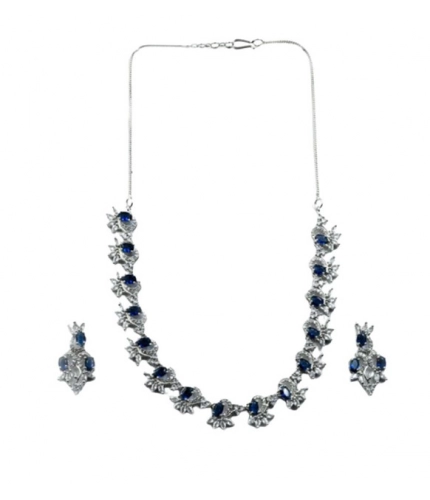 Women's Brass Silver Plated Necklace set (Blue)