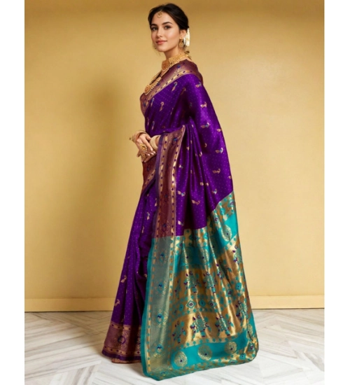 Women's Silk Blend Zari Weaving Saree With Unstitched Blouse 5.5Mtr (Purple)