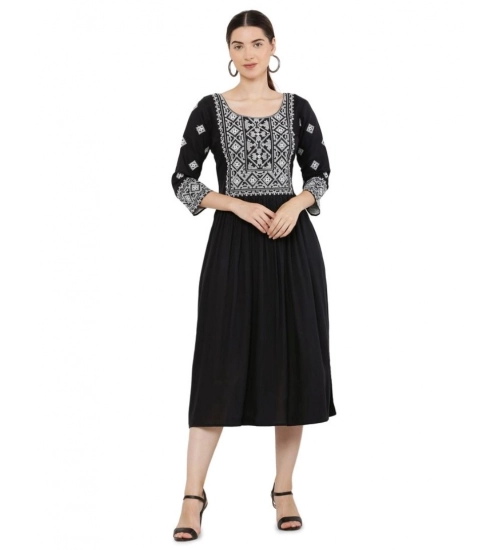 Women's Casual Rayon 3-4th Sleeves Kurti (Black)