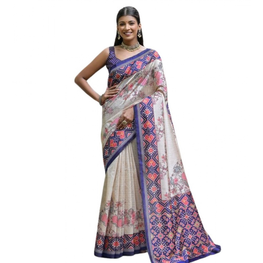 Women's Faux_Tussar Floral Jal With Patola Print Saree With Unstitched Blouse 5.5Mtr (Blue) Women's Faux_Tussar Floral Jal With Patola Print Saree With Unstitched Blouse 5.5Mtr (Blue)