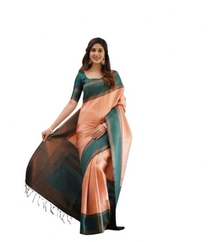Women's Soft Lichi Silk Printed Saree With Unstitched Blouse 5.5Mtr (Orange)