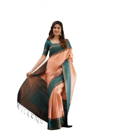 Women's Soft Lichi Silk Printed Saree With Unstitched Blouse 5.5Mtr (Orange)