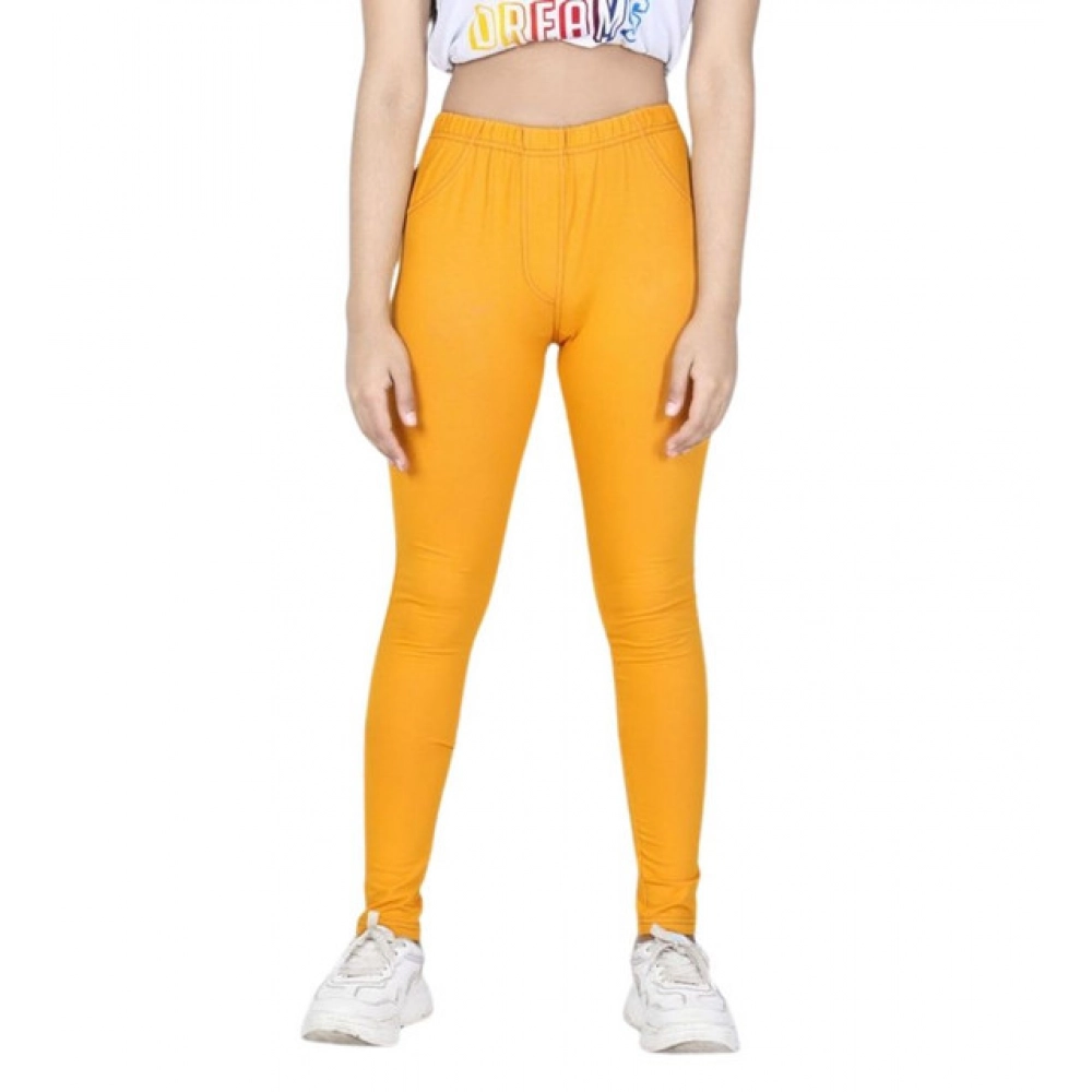Girl's Cotton Lycra Solid Elasticated Jeggings (Mustard) Girl's Cotton Lycra Solid Elasticated Jeggings (Mustard)