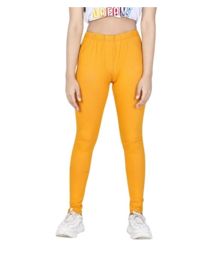 Girl's Cotton Lycra Solid Elasticated Jeggings (Mustard)