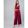 Women's Cotton Linen Solid Sleeveless Crop Top and Palazzo Set (Maroon) Women's Cotton Linen Solid Sleeveless Crop Top and Palazzo Set (Maroon)