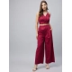 Women's Cotton Linen Solid Sleeveless Crop Top and Palazzo Set (Maroon)